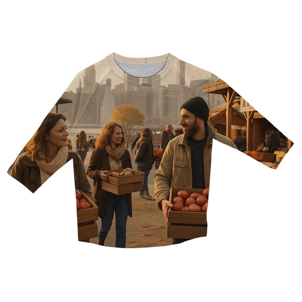 Autumn Ferry Terminal With Orchard Market printed three quarter sleeve shirts