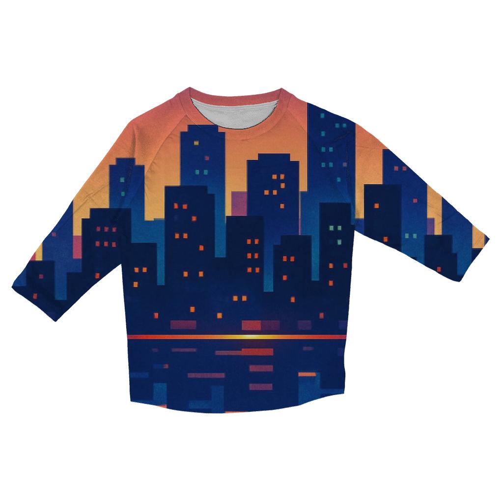 Pixel Skyline Glow printed three quarter sleeve shirts