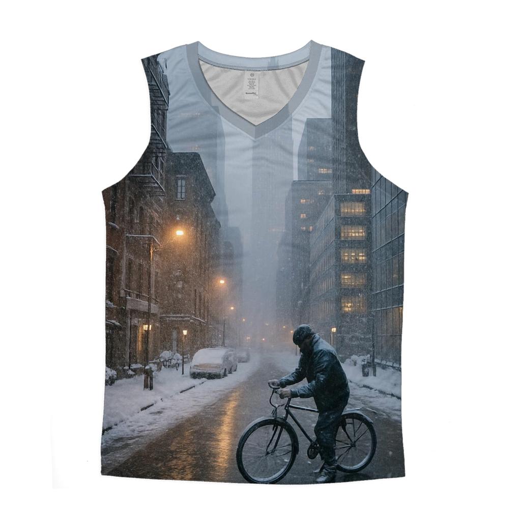 Snowbound Midtown Perspective From A Quiet Side Street graphic print tank tops