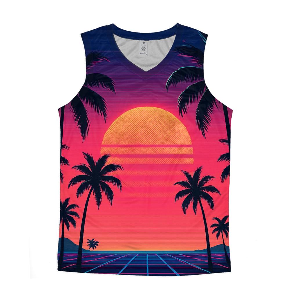 Retro Wave Sunset Palms personalized athletic tanks