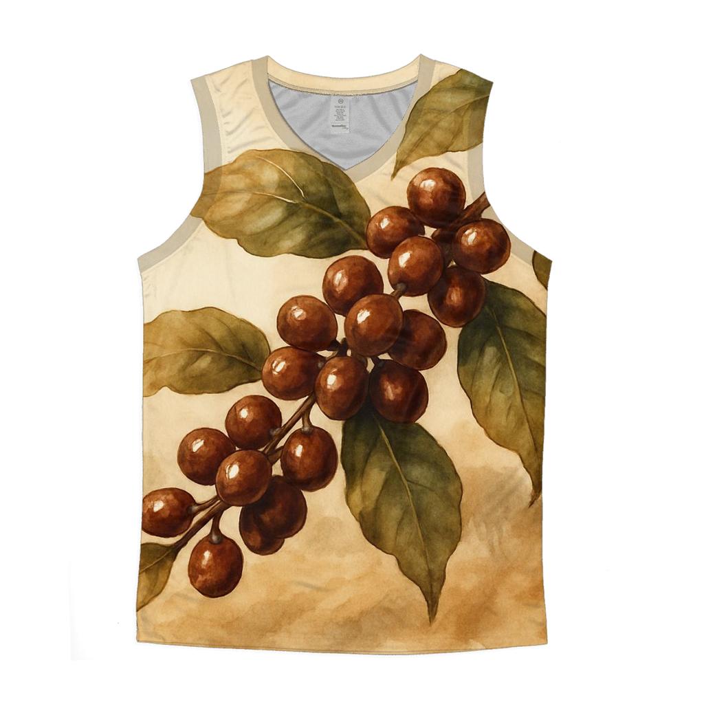 Coffee Cherry Branch cotton sleeveless tops