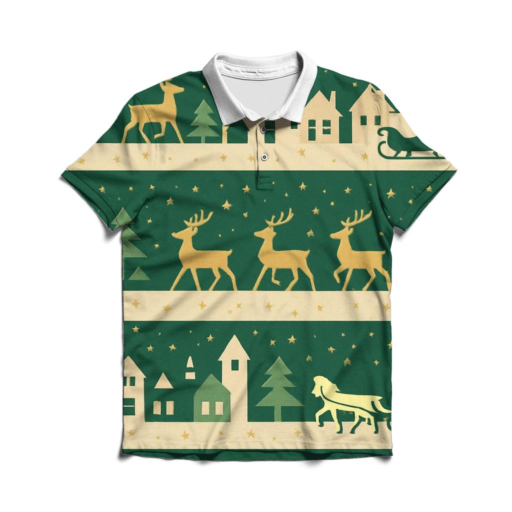 Reindeer Skyline Patchwork Design casual sports polo shirts