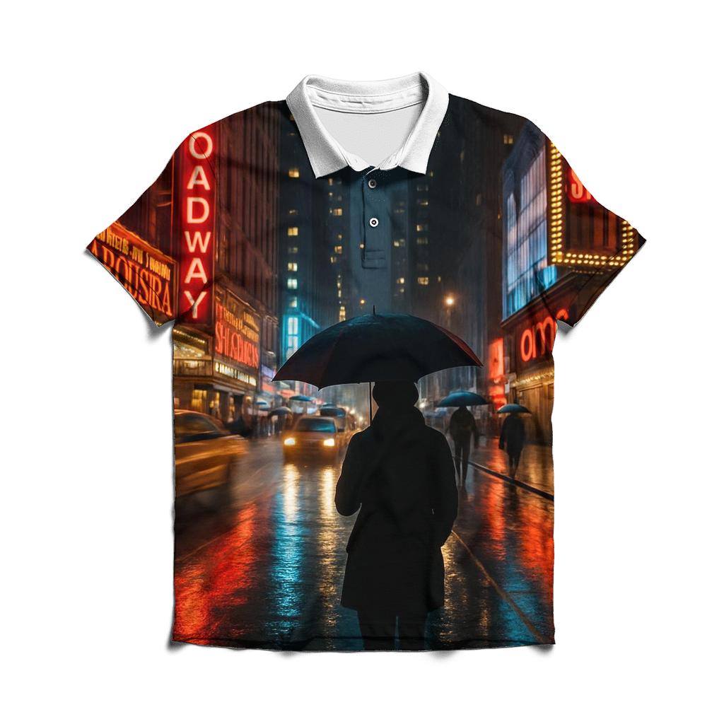 Rain-slick Broadway At Night With Taxi Trails branded logo polo shirts