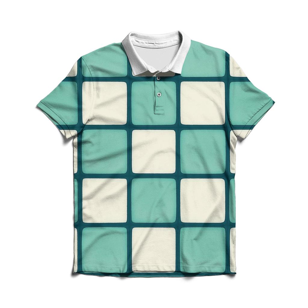 Itajime Teal Grid branded logo polo shirts