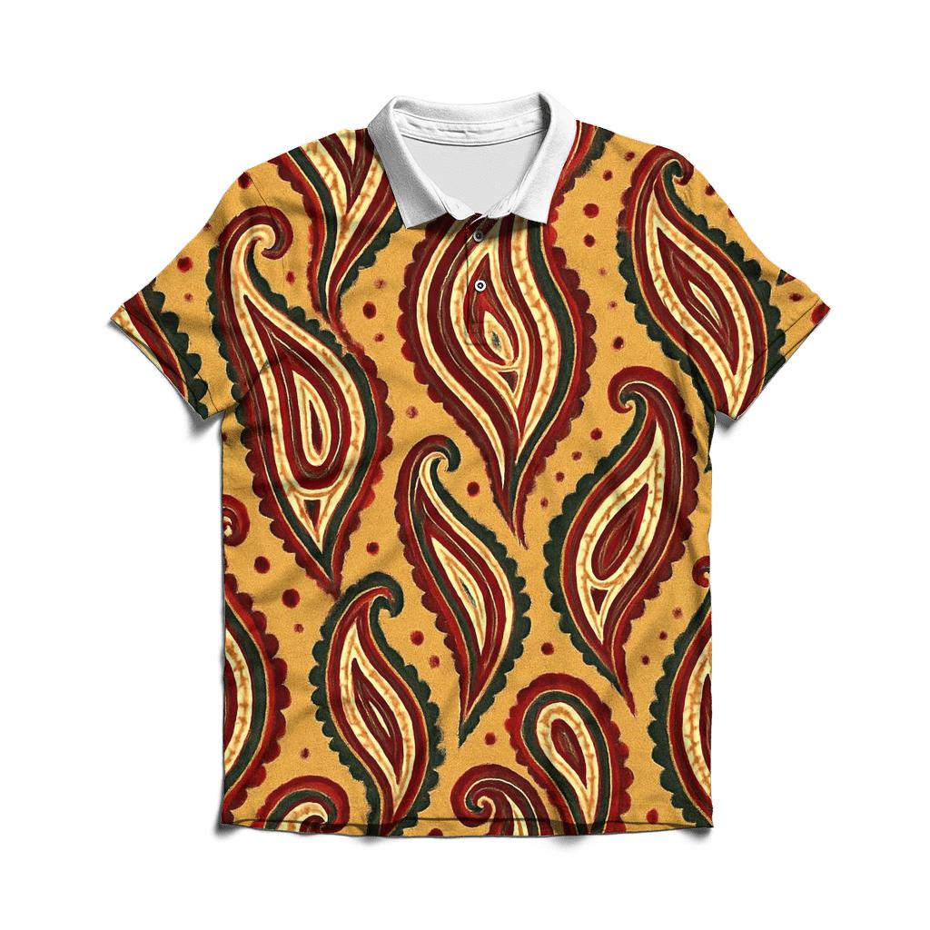 Mustard Paisley Cascade premium cotton polo shirts