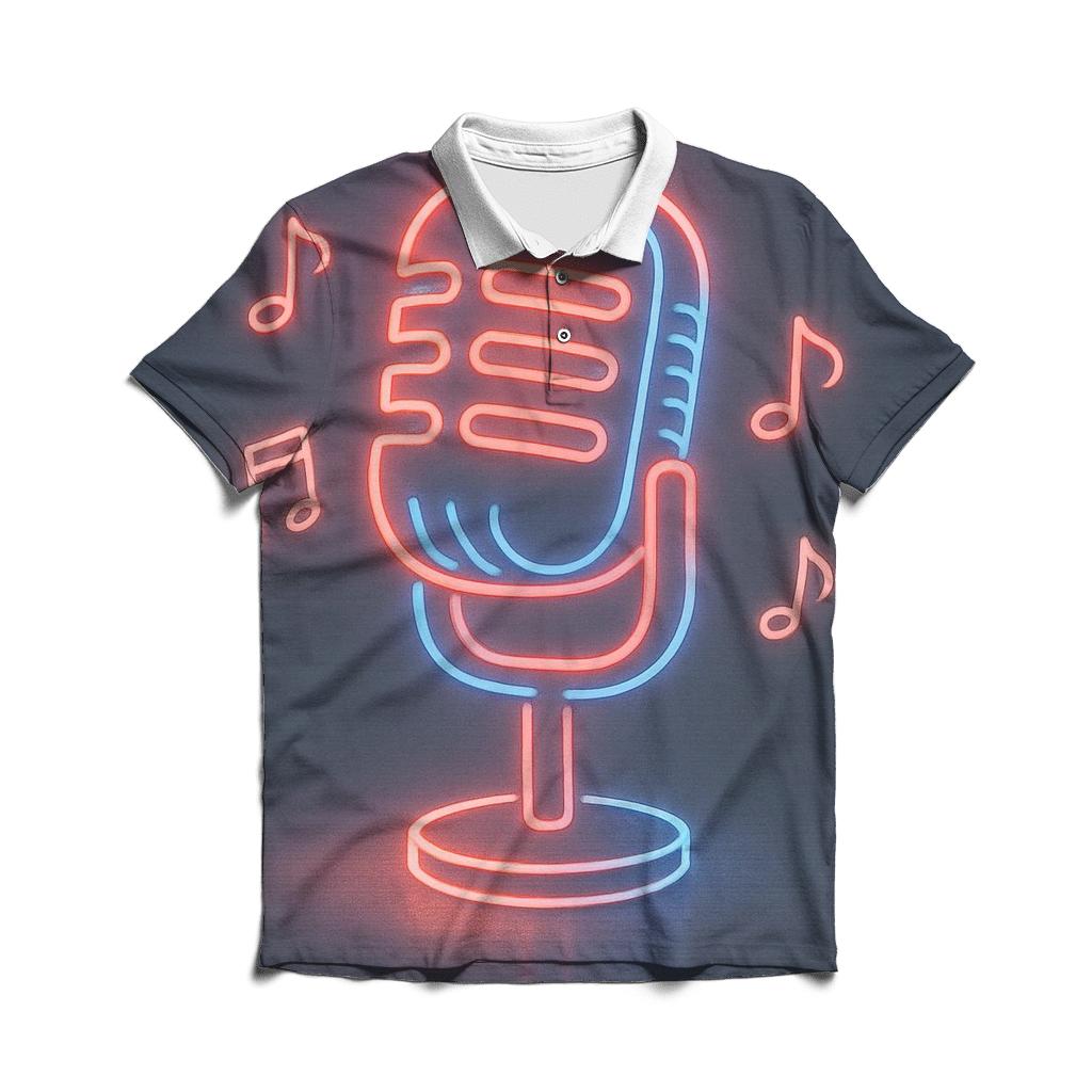 Microphone Neon Outline branded logo polo shirts