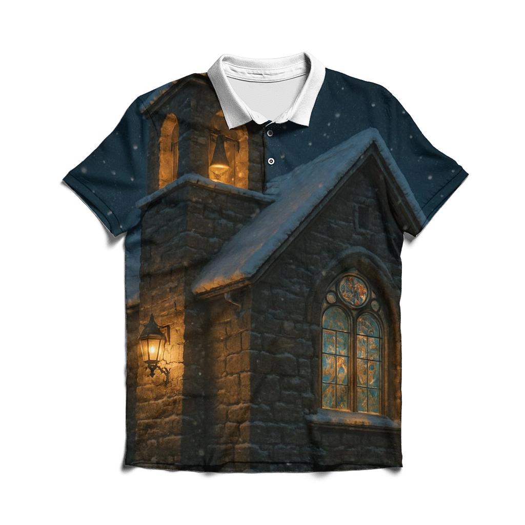 Snowy Church Bells branded logo polo shirts