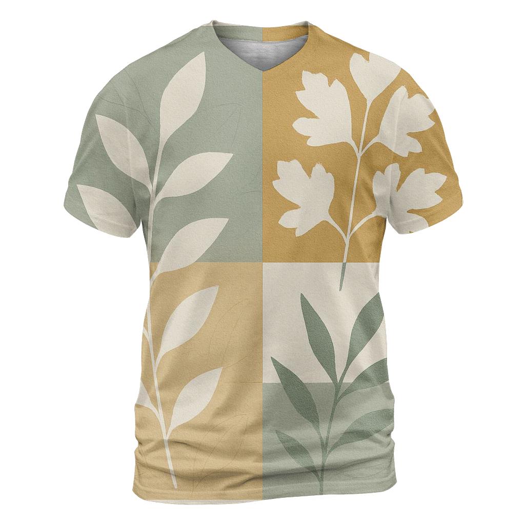 Botanical Geometry Collage artistic all-over print tops