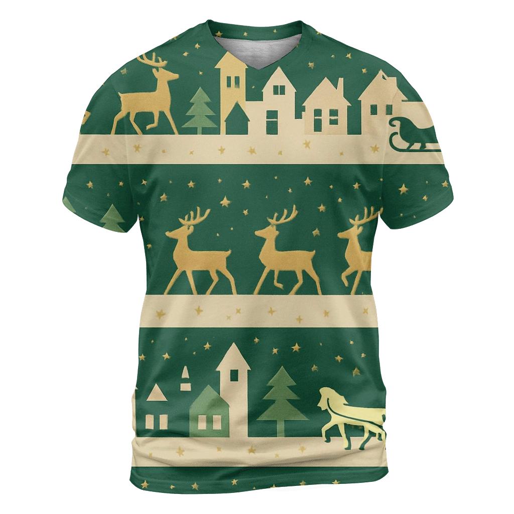 Reindeer Skyline Patchwork Design unique graphic print tees