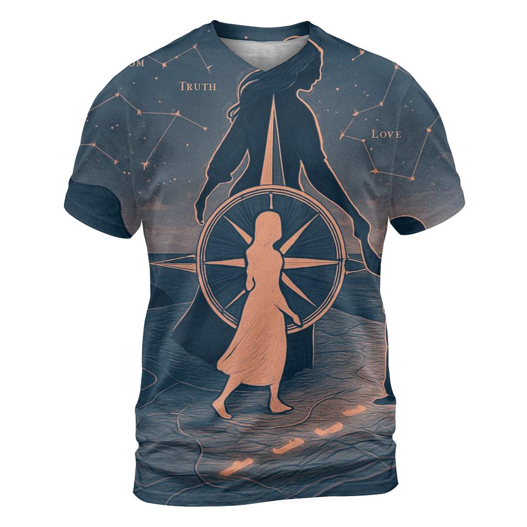 The Heart Compass vibrant all-over design tees
