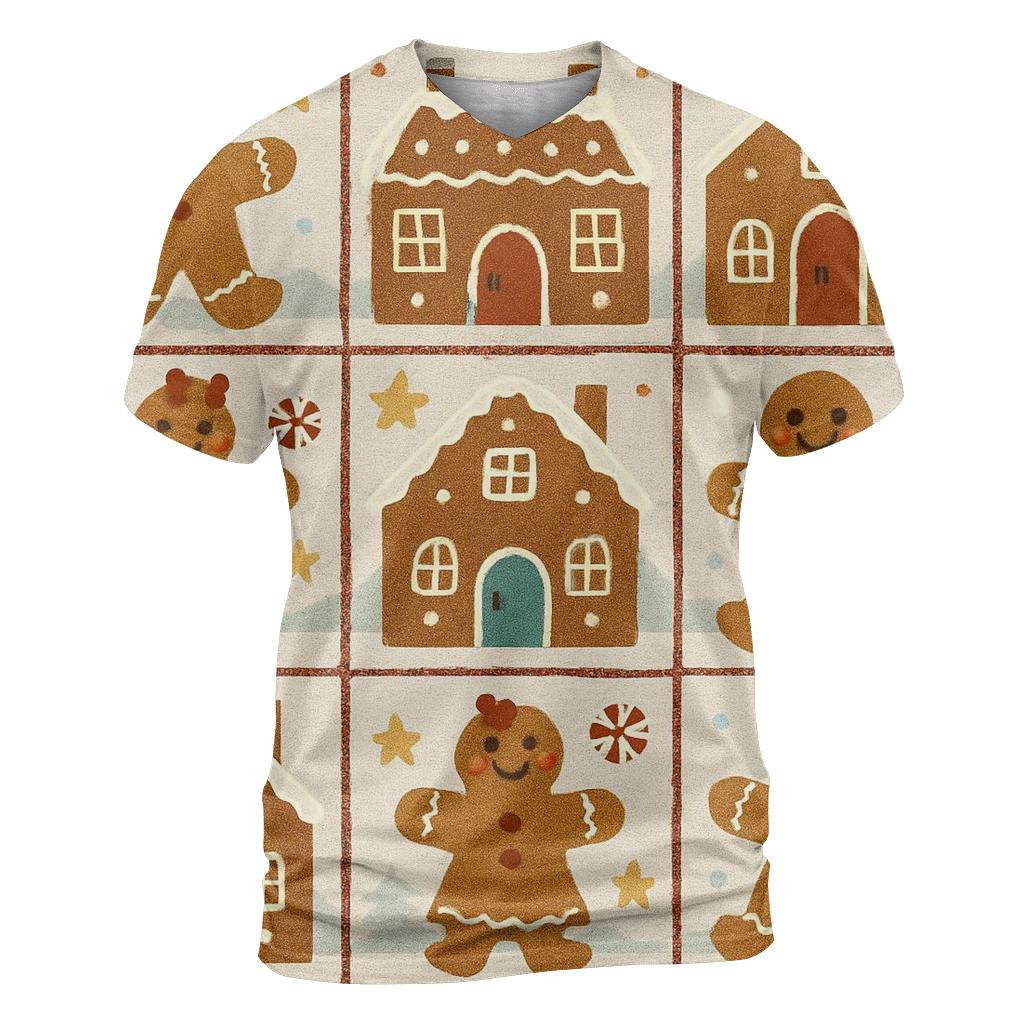 Gingerbread Carousel Grid Design trendy printed shirt styles