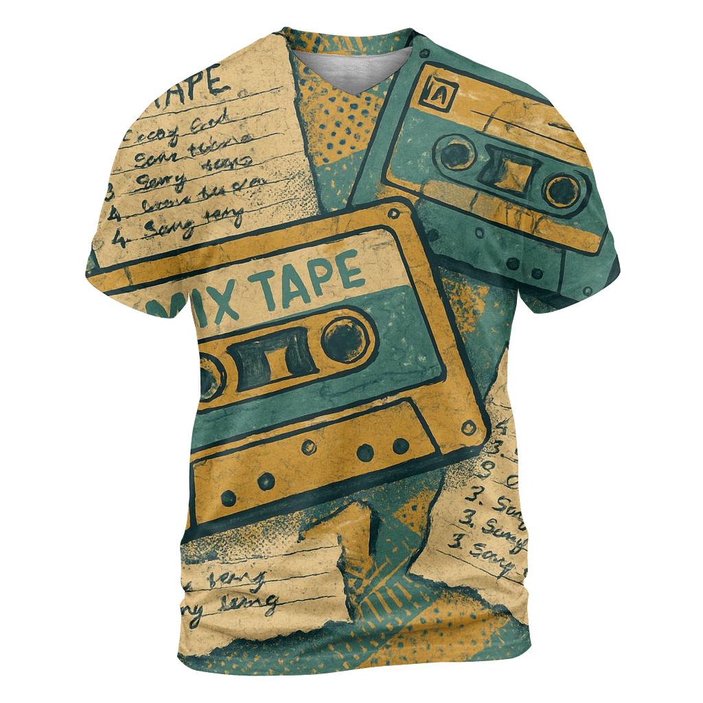 Retro Cassette Tape Collage unique graphic print tees