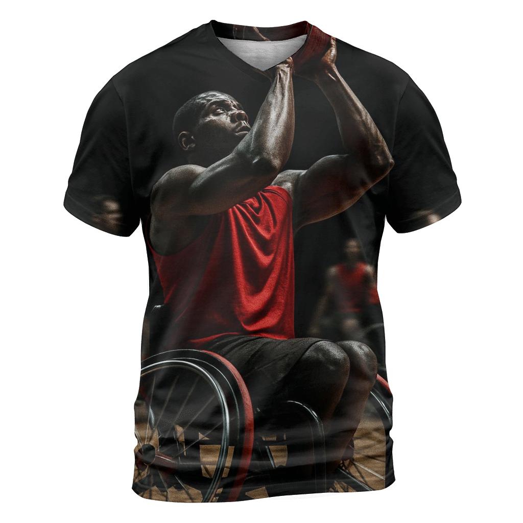 Adaptive Wheelchair Basketball vibrant all-over design tees