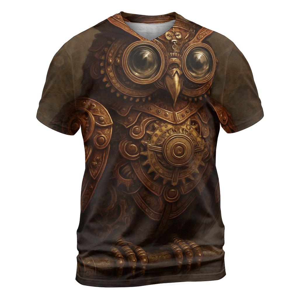 Steampunk Mechanical Owl vibrant all-over design tees