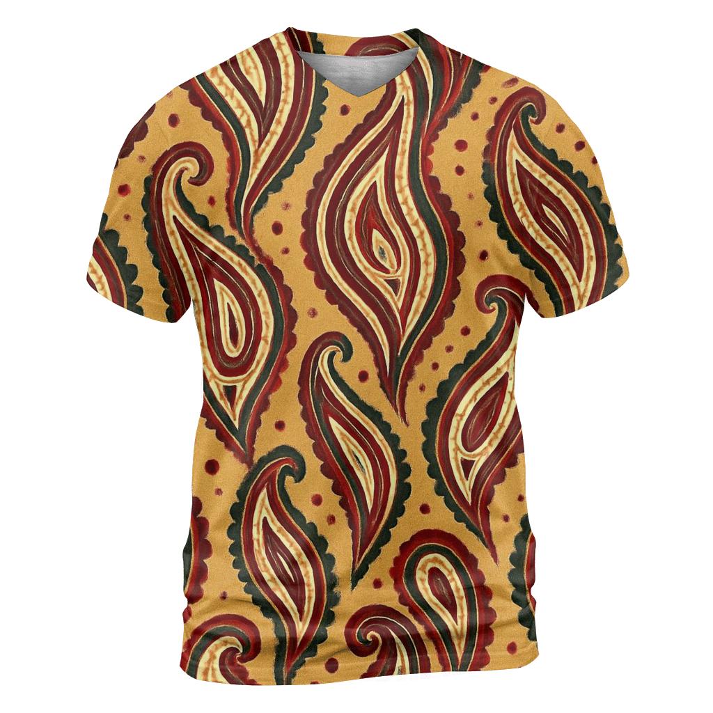 Mustard Paisley Cascade artistic all-over print tops