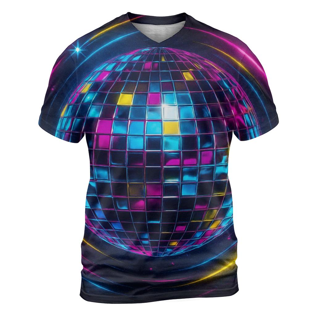 Neon Disco Orbit artistic all-over print tops