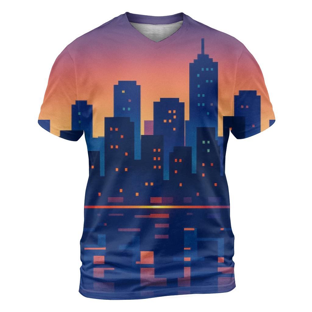 Pixel Skyline Glow custom all-over print shirts