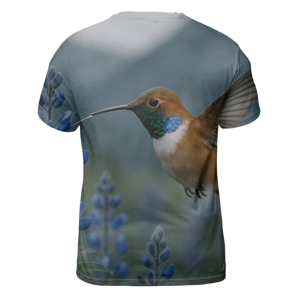 Alpine Nectar Hover — Rufous Hummingbird unique graphic print tees