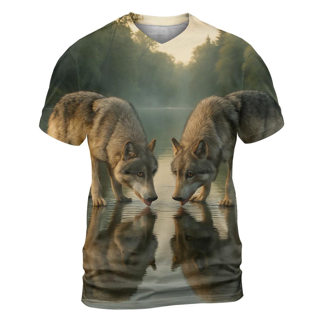 Riverbank Reflection Pair creative print fashion shirts