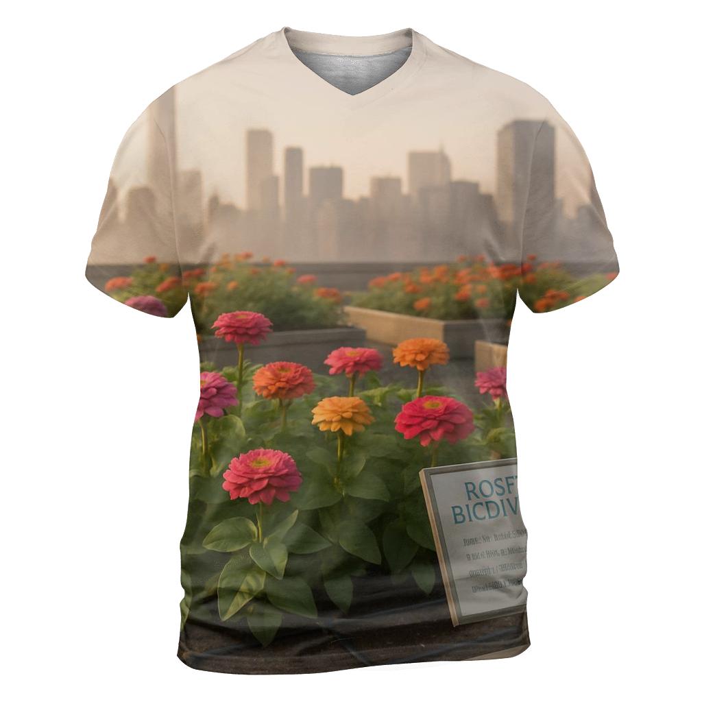 Urban Rooftop Zinnia Pollinator Garden trendy printed shirt styles