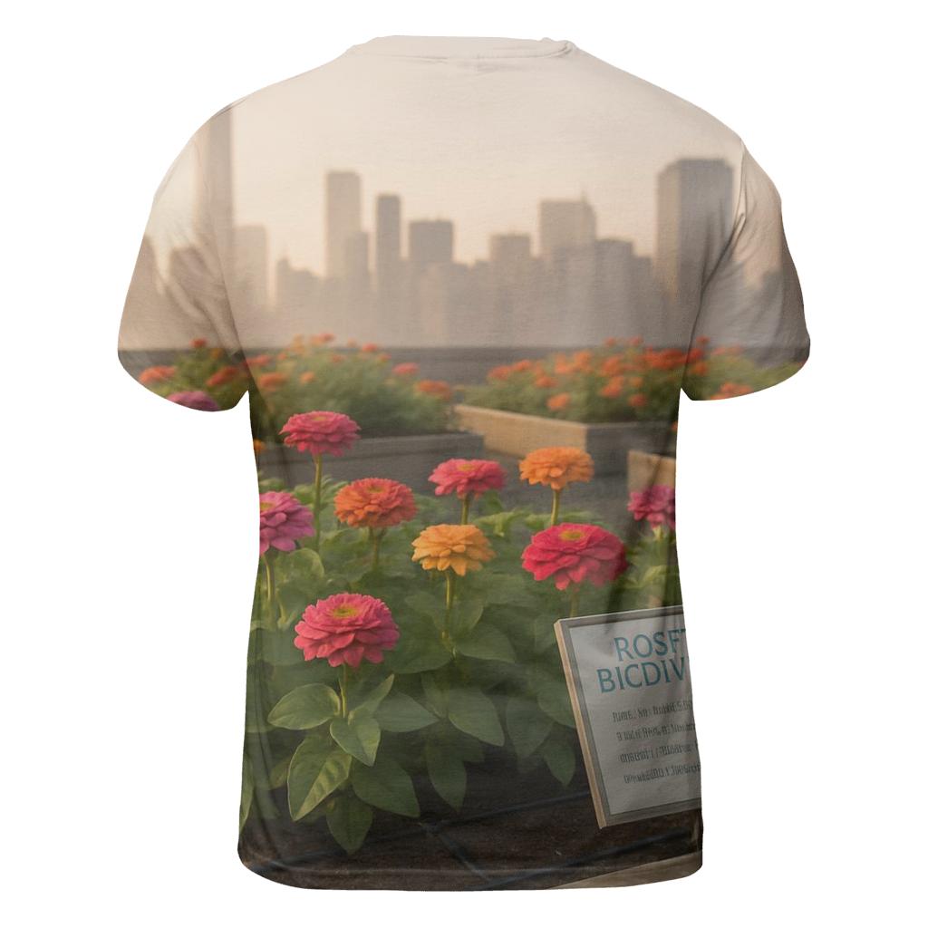 Urban Rooftop Zinnia Pollinator Garden trendy printed shirt styles
