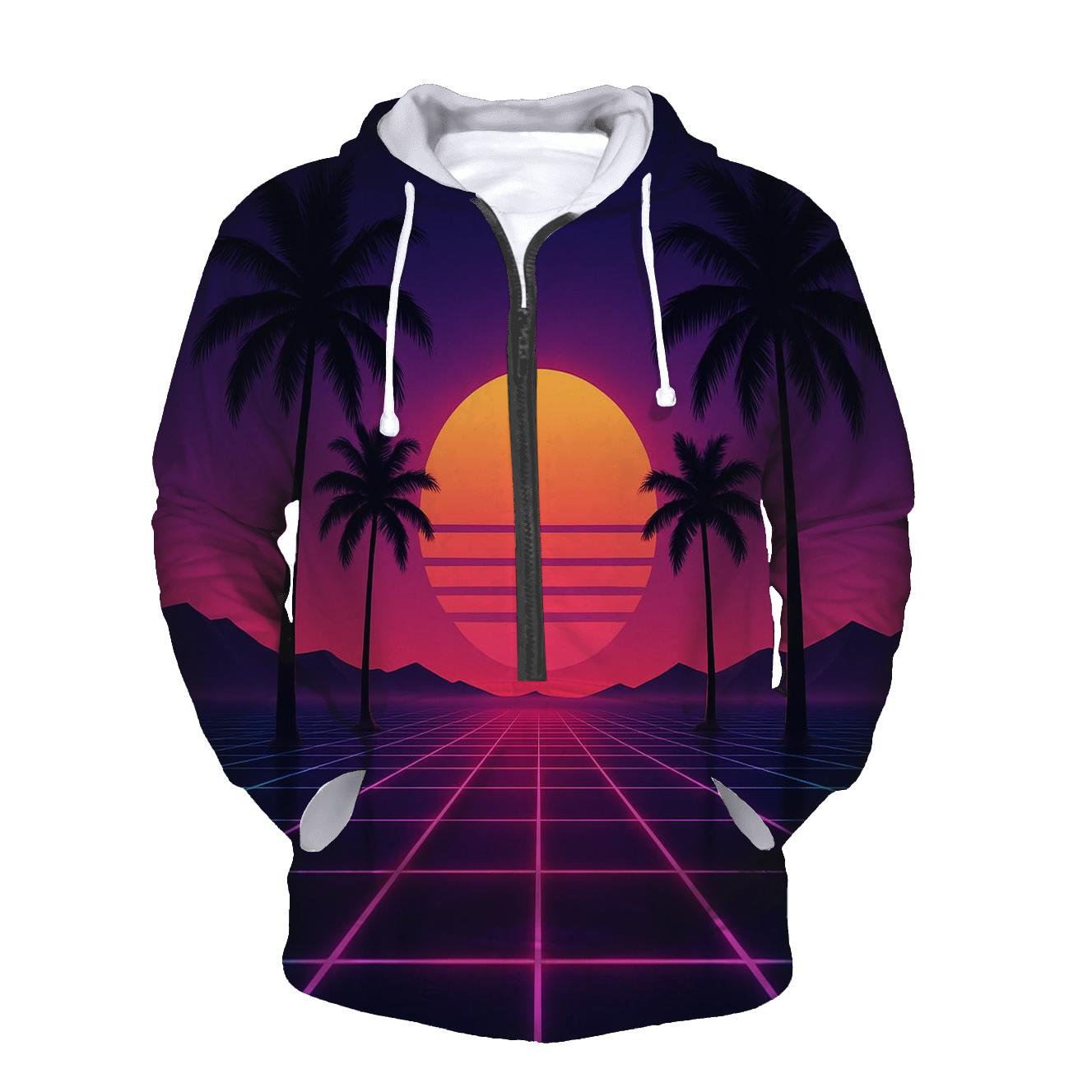 Neon Grid Sunset printed hoodies