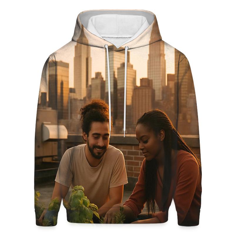 Sunset Golden Hour From A Rooftop Garden printed hoodies