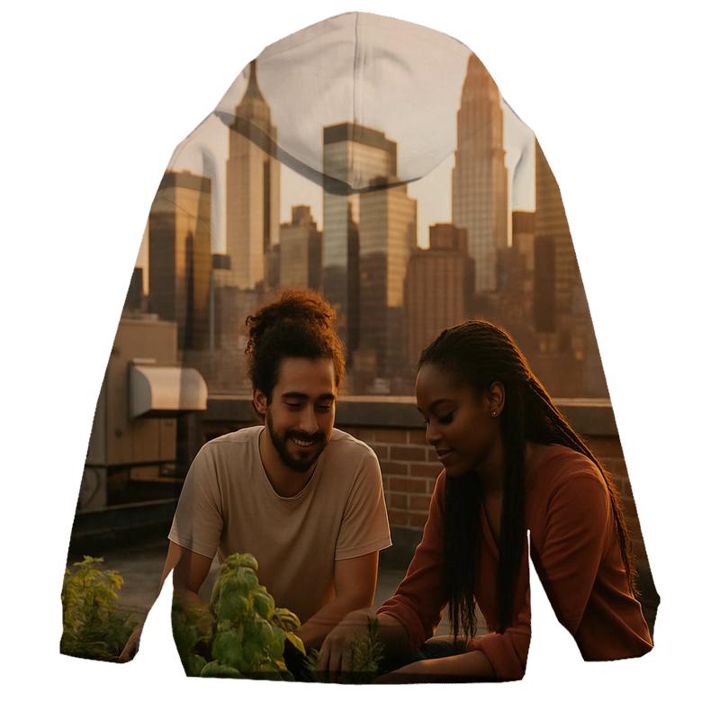 Sunset Golden Hour From A Rooftop Garden printed hoodies