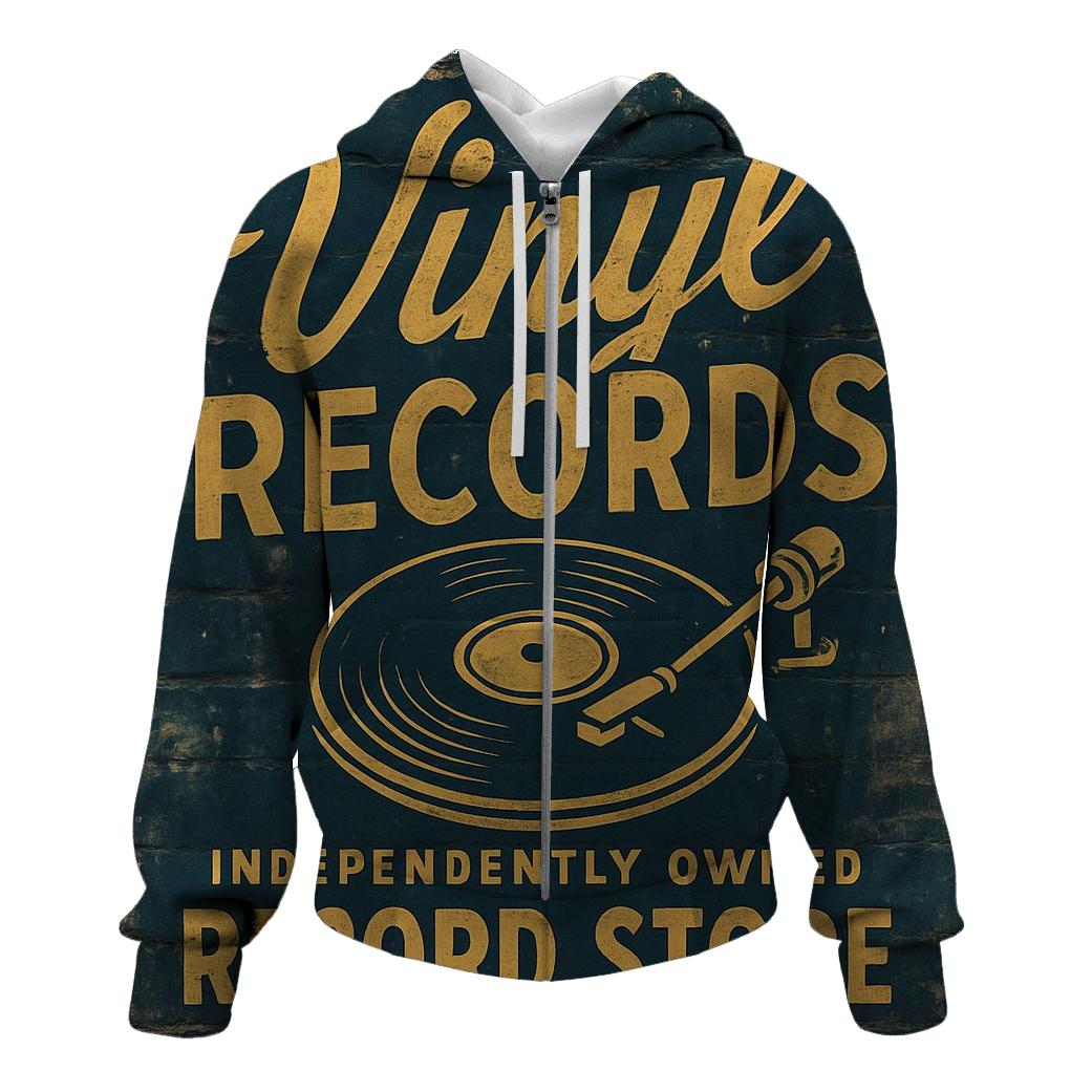 Vintage Vinyl Record Shop Sign printed hoodies