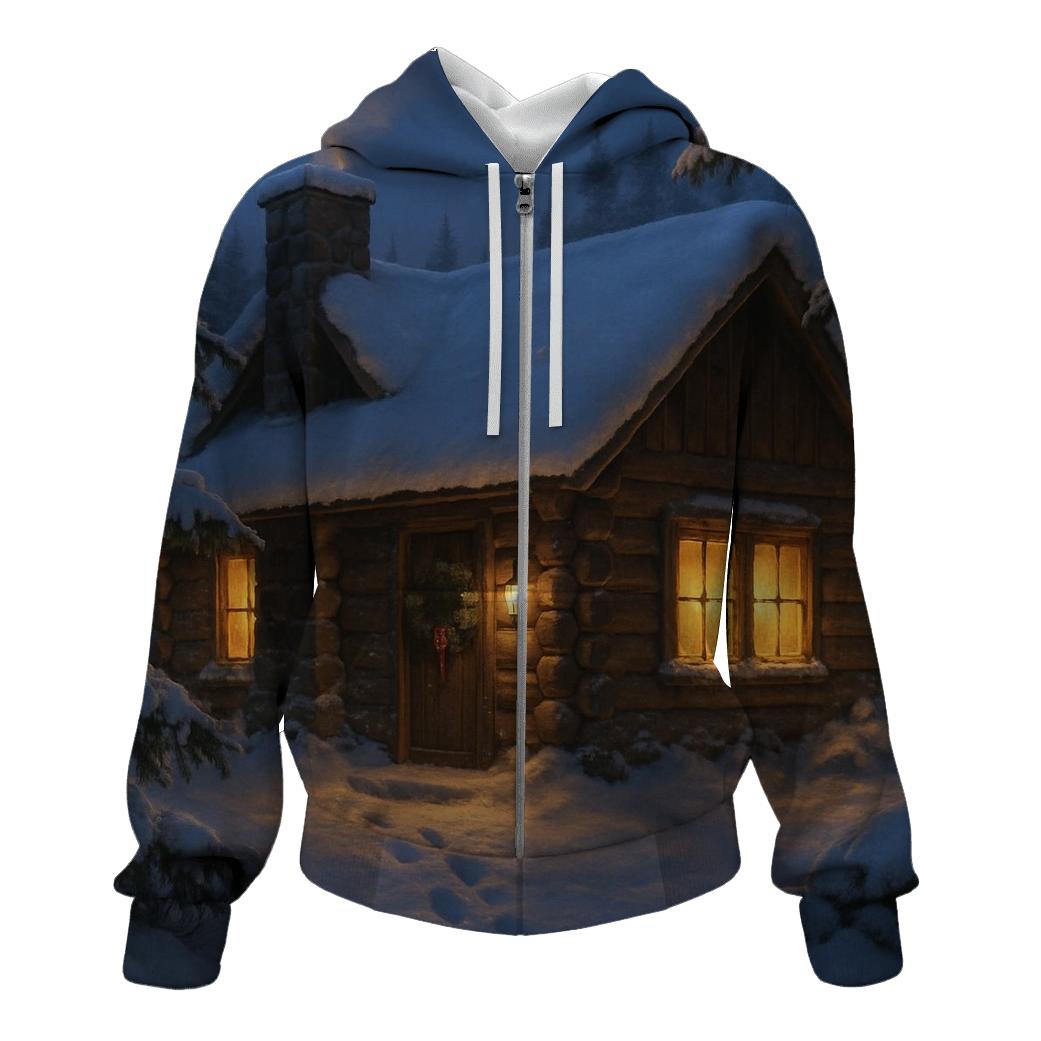 Snowlight Cottage Evening graphic hoodies