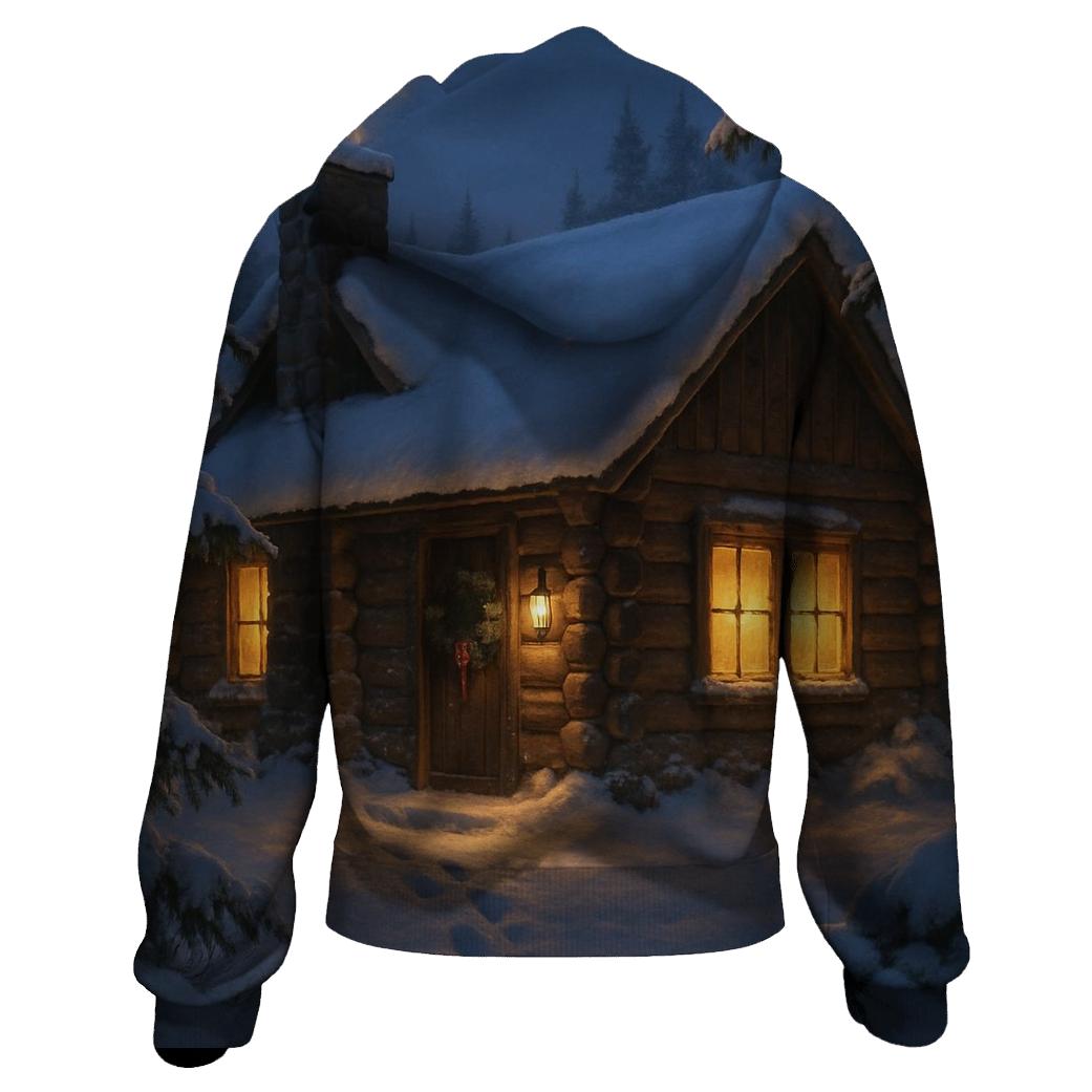 Snowlight Cottage Evening graphic hoodies