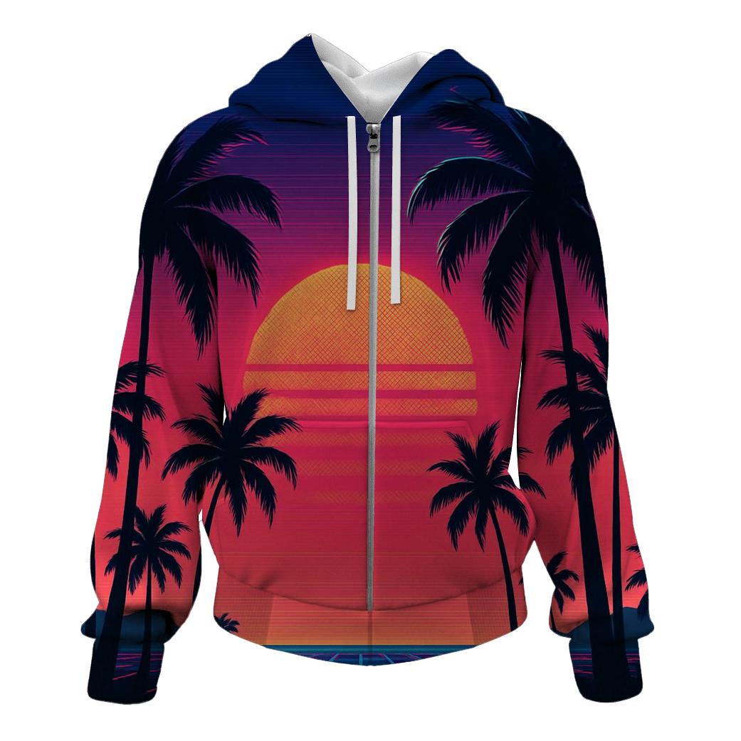 Retro Wave Sunset Palms hoodie trends