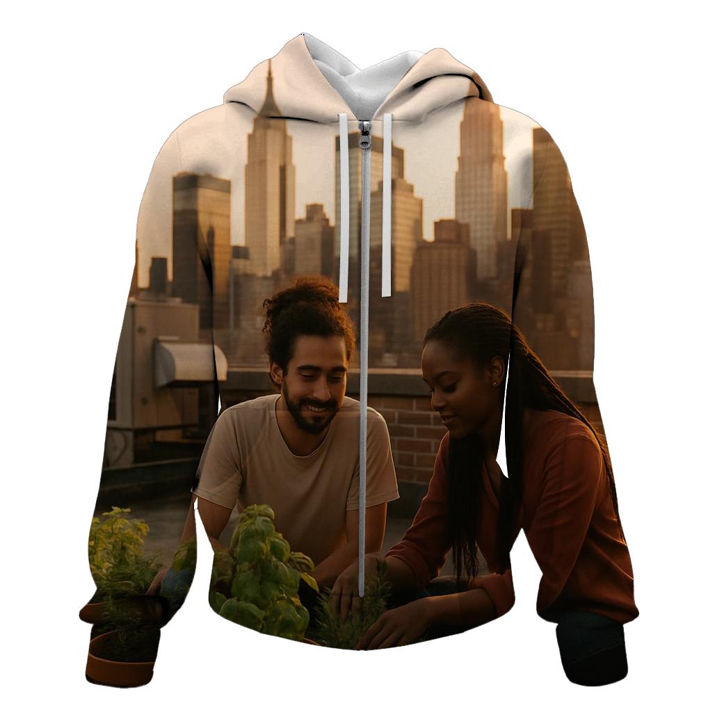 Sunset Golden Hour From A Rooftop Garden heavyweight hoodies