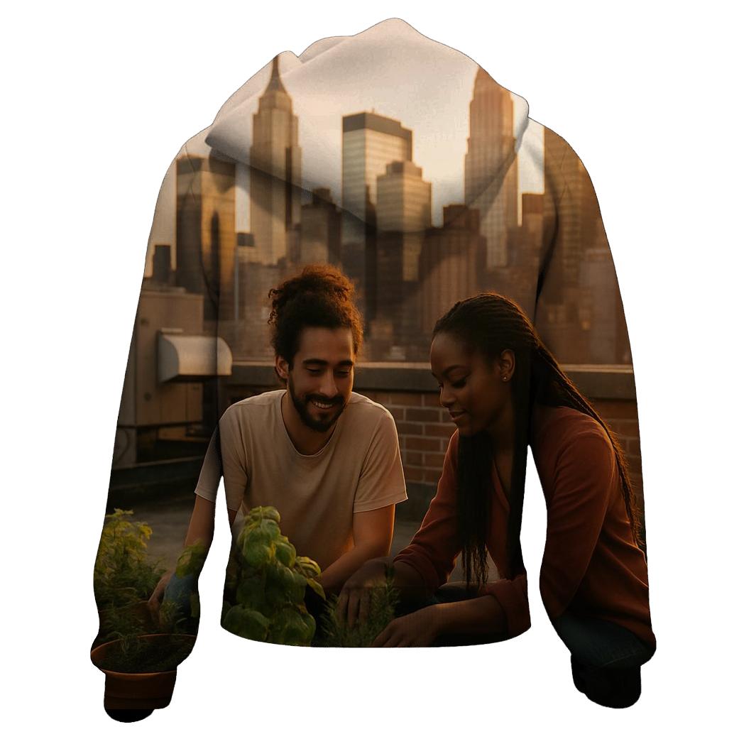 Sunset Golden Hour From A Rooftop Garden heavyweight hoodies