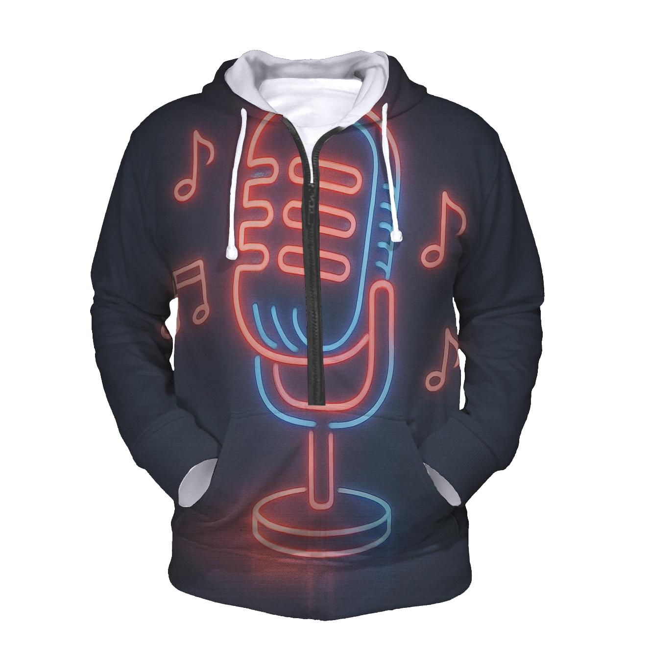 Microphone Neon Outline embroidered hoodies