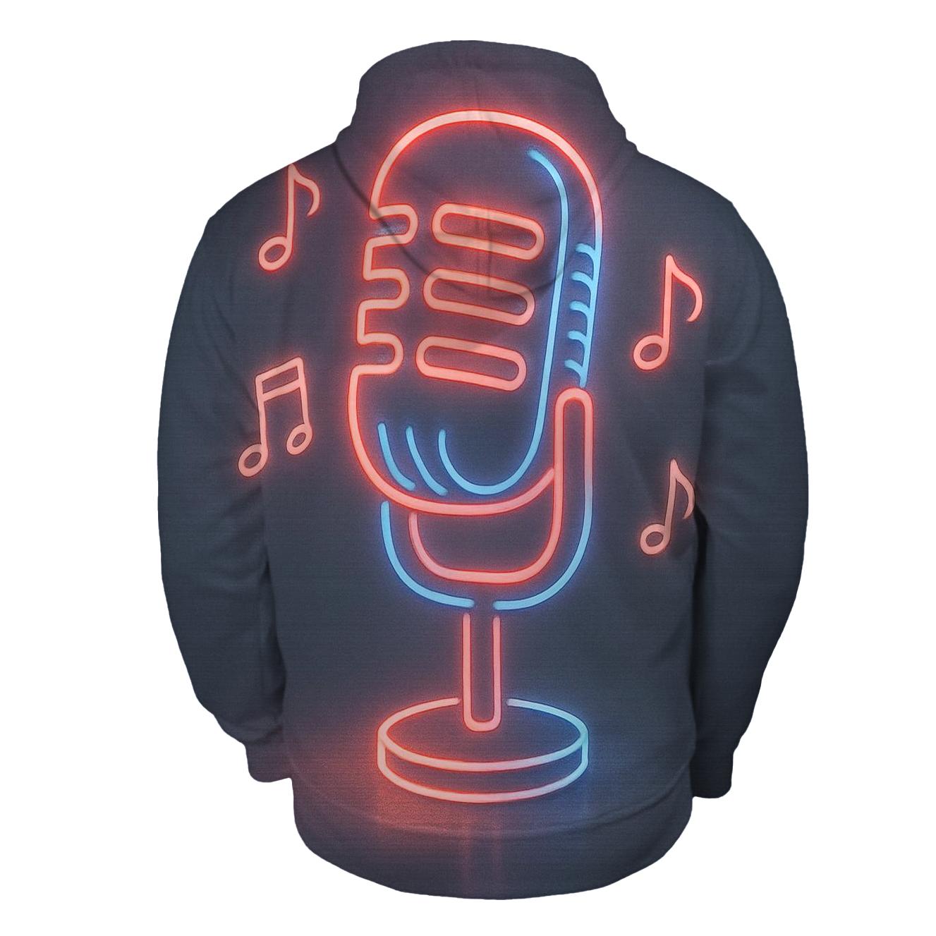 Microphone Neon Outline embroidered hoodies