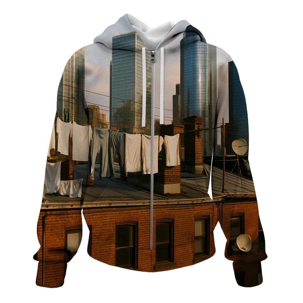 Historic Tenement Foreground Against Modern Glass hoodie designs