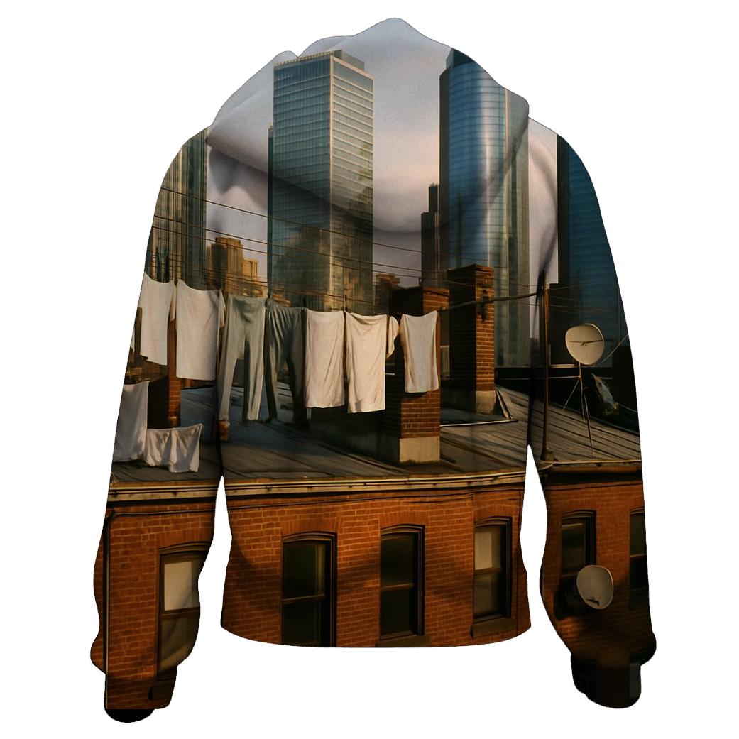 Historic Tenement Foreground Against Modern Glass hoodie designs