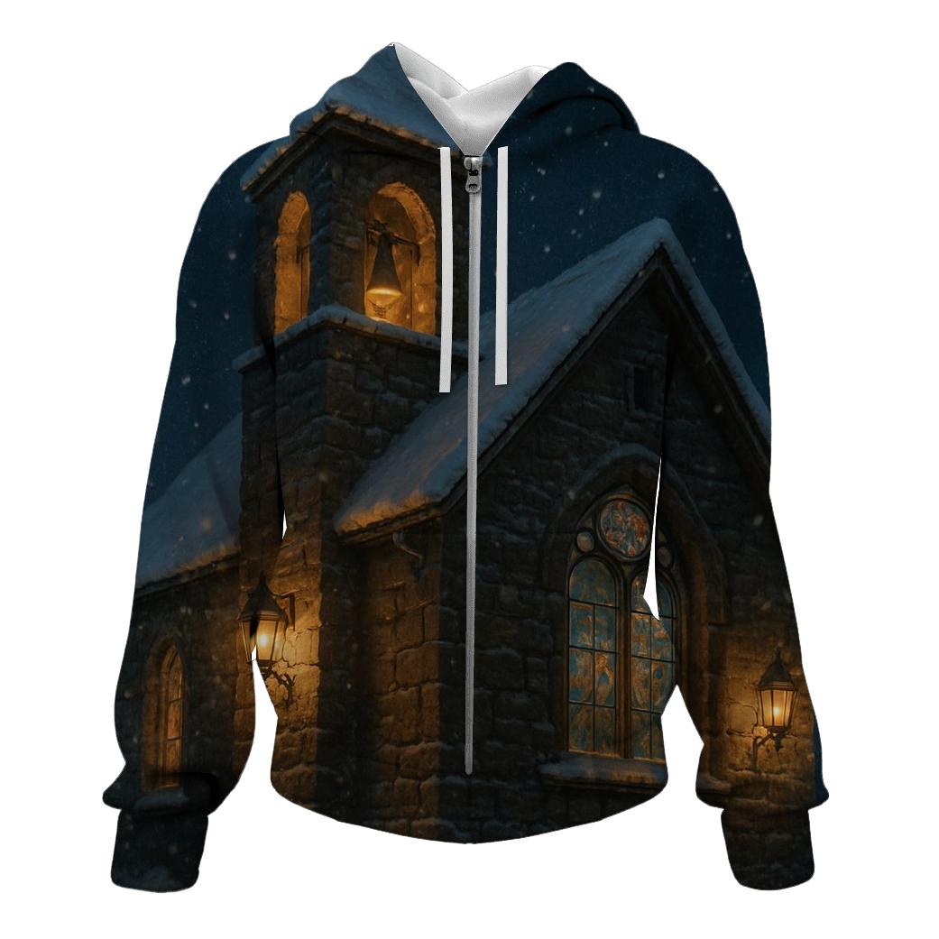 Snowy Church Bells designer hoodies