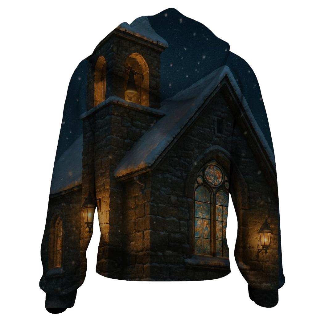Snowy Church Bells designer hoodies