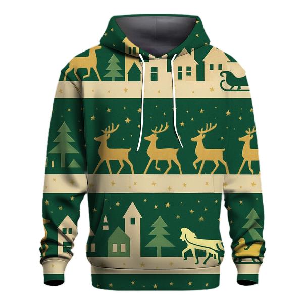 Reindeer Skyline Patchwork Design embroidered hoodies