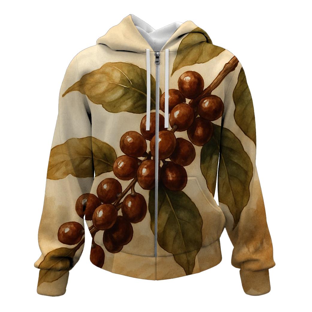 Coffee Cherry Branch zip-up hoodies
