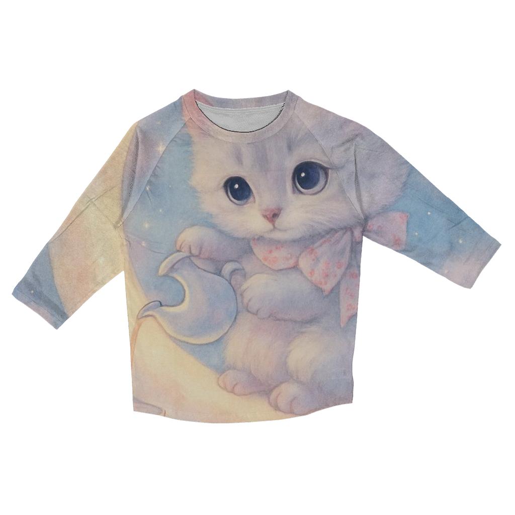 Moonlit Tea Kitten printed three quarter sleeve shirts