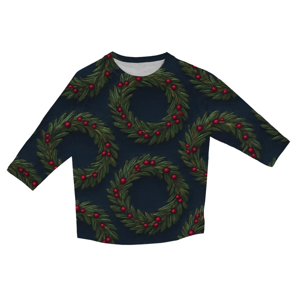 Green Wreath Tessellation On Navy Blue stylish quarter sleeve tops