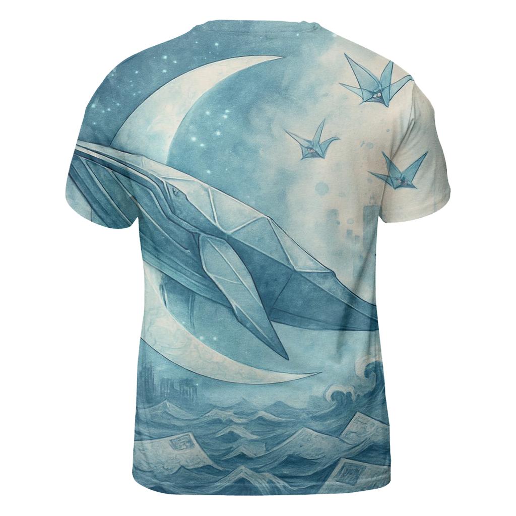 Midnight Origami Whale artistic all-over print tops
