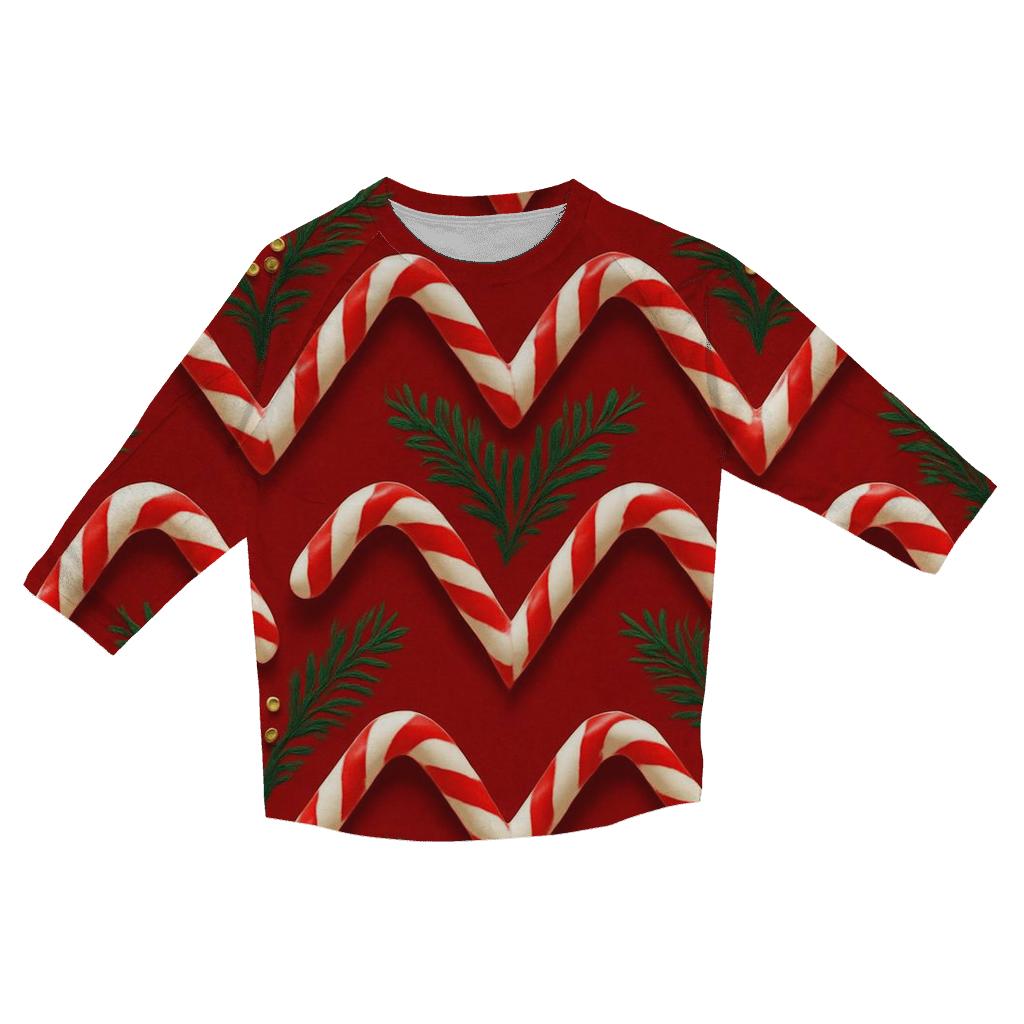 Candy Cane Chevron On Crimson Field fashion 3/4 sleeve shirts