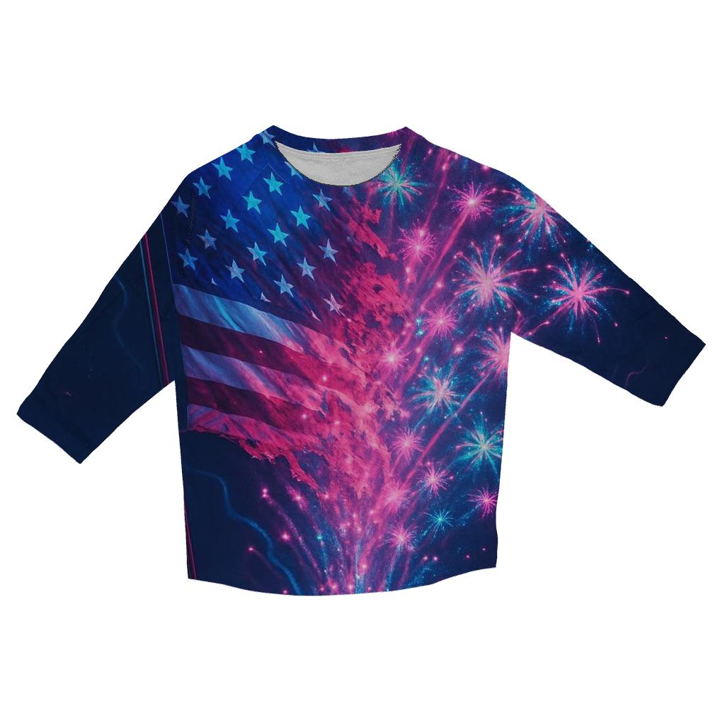 Firework Flag Echo cotton quarter sleeve shirts