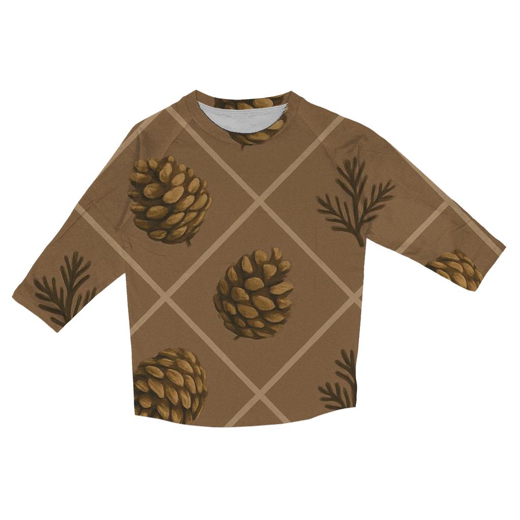 Pinecone Diamond Tiling On Taupe Background printed three quarter sleeve shirts