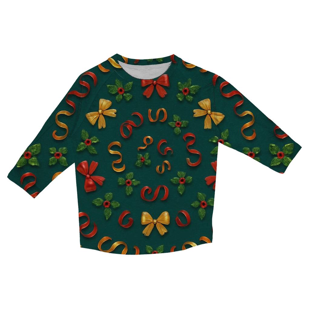 Holiday Ribbon Concentric Array On Dark Teal cotton quarter sleeve shirts