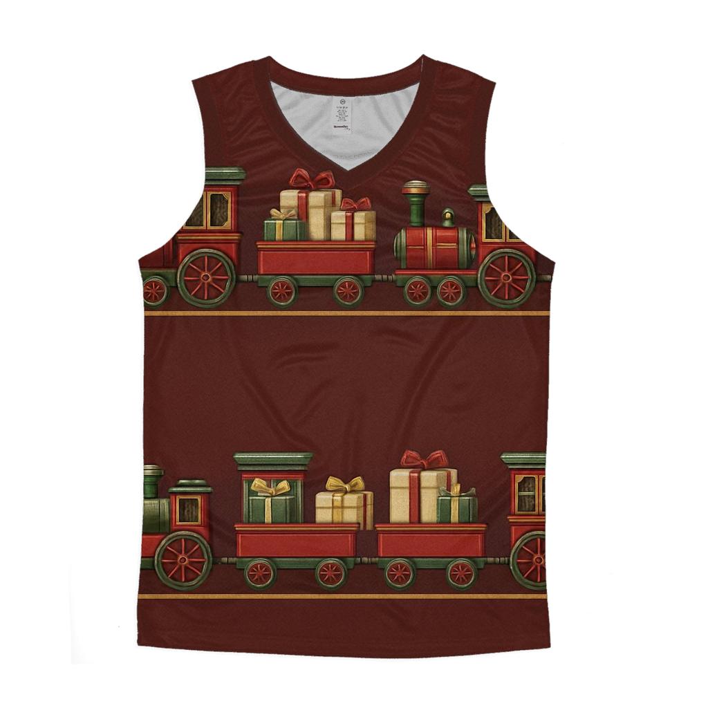 Toy Train Border On Burgundy Background designer workout tanks